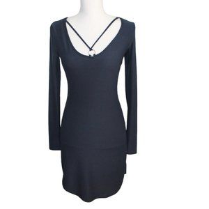 Planet Gold Juniors Blue Bodycon Mini Dress Long Sleeve O-Ring Cutout Stretch Sm